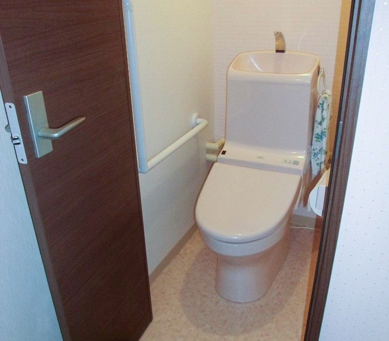 袖壁の解体と折れ戸への変更、立ち座りしやすいトイレに